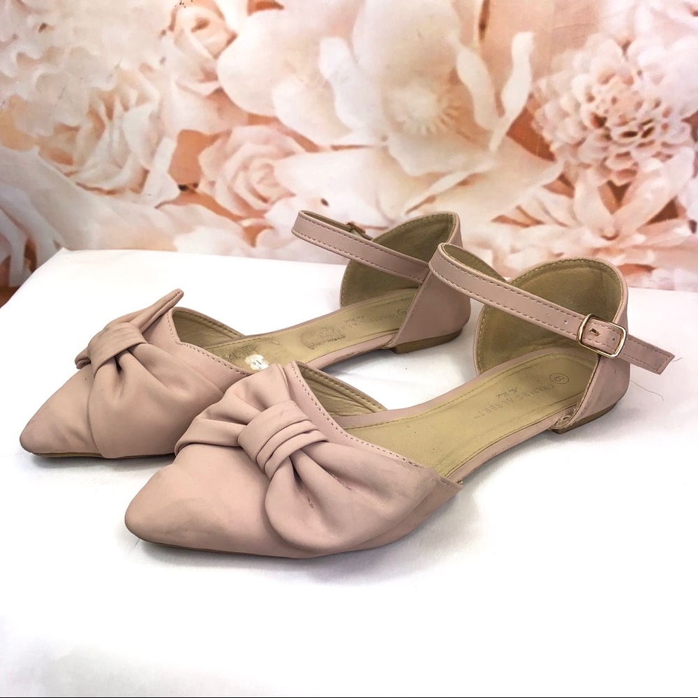 Charles Albert pink blush bow flats size 8
